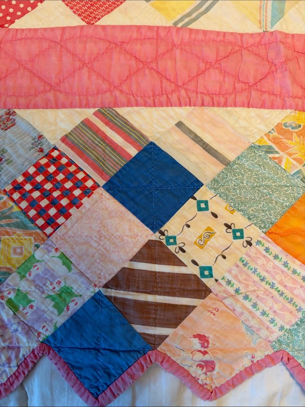 Vintage Pink Patchwork Quilt - Charming Multicolor Design